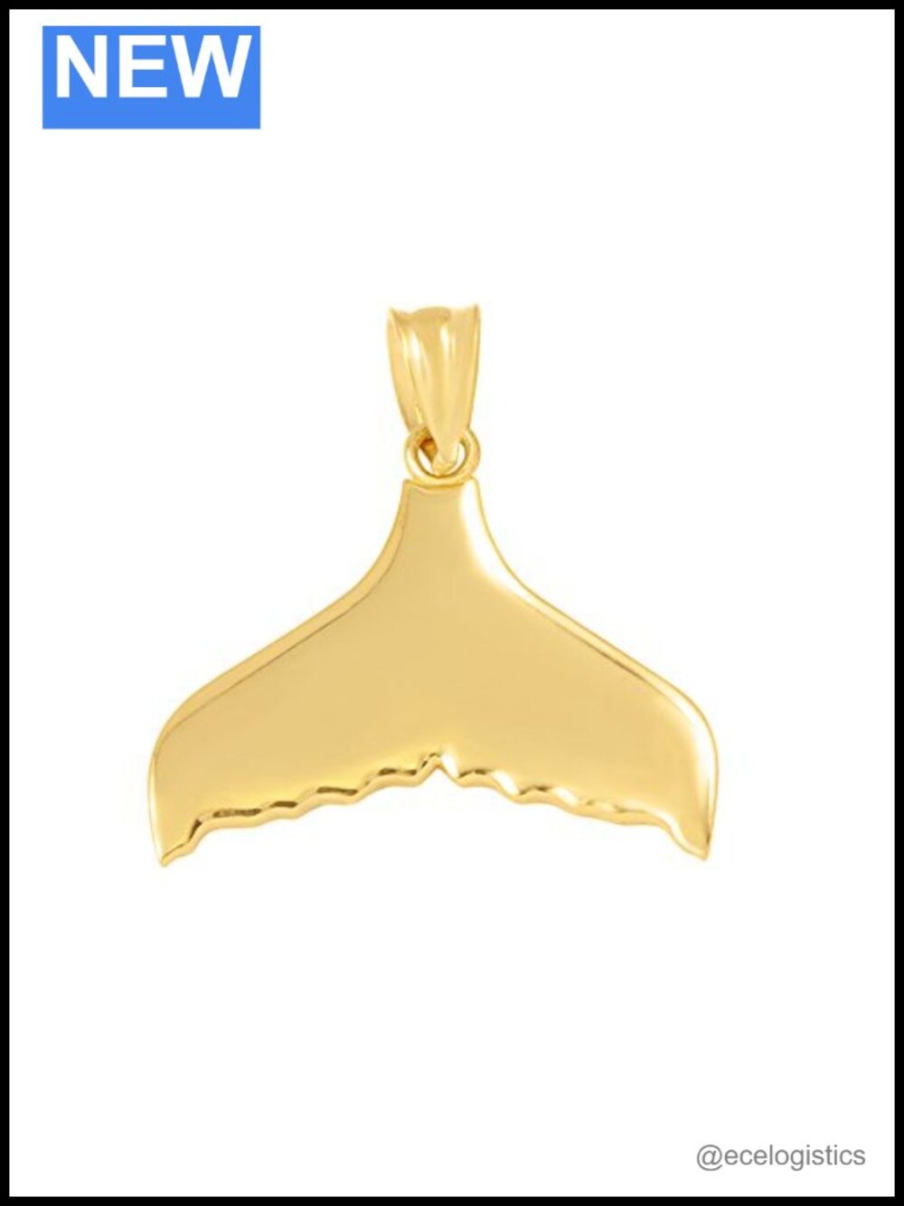 14K Yellow Gold Whale Tail Charm Pendant